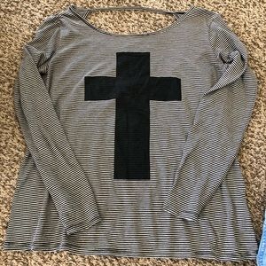 Striped Cross Long Sleeve Tee